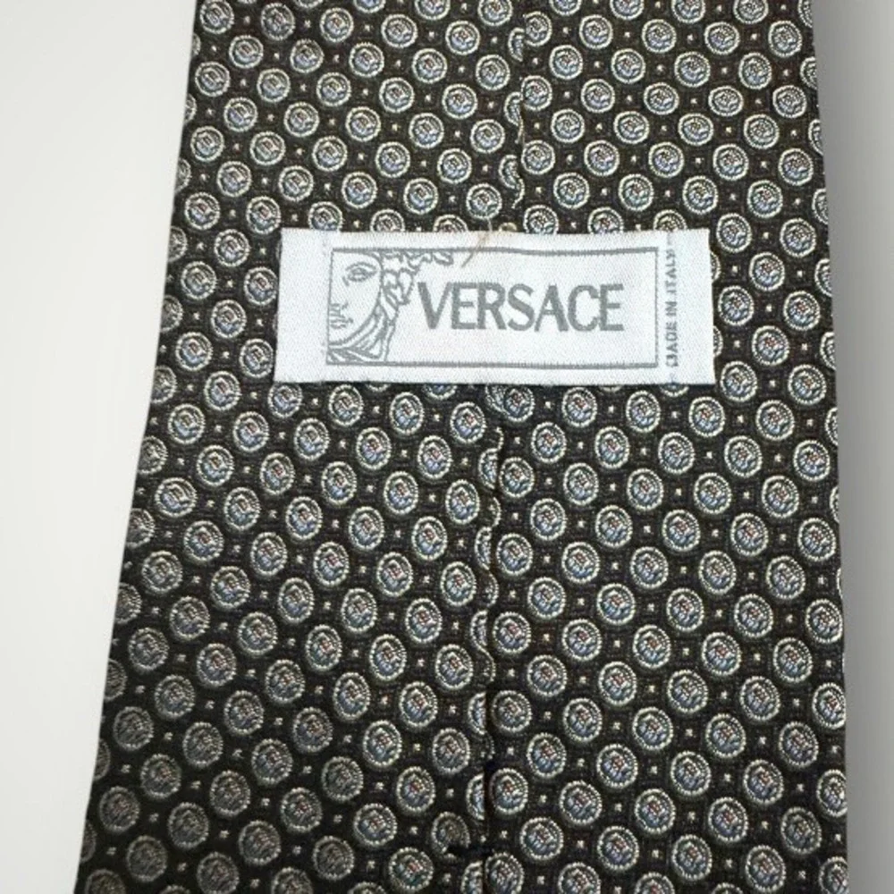 Versace Silk Tie Men Black Blue Medusa Head Micro Pattern Italy Luxury Designer